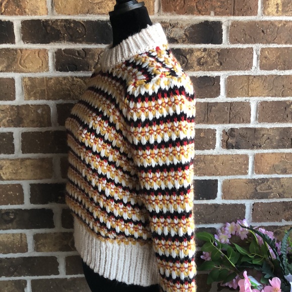 Zara Chunky Knit Puff Sleeve Mock Neck Sweater in Multi Color - Picture 7 of 12